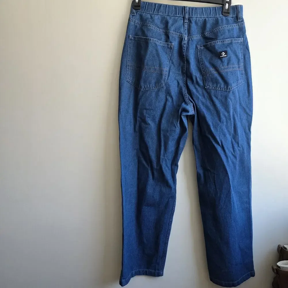 Converse Mens Size L Med Wash Denim Elastic Waist Relaxed Fit Jeans Skater Indie